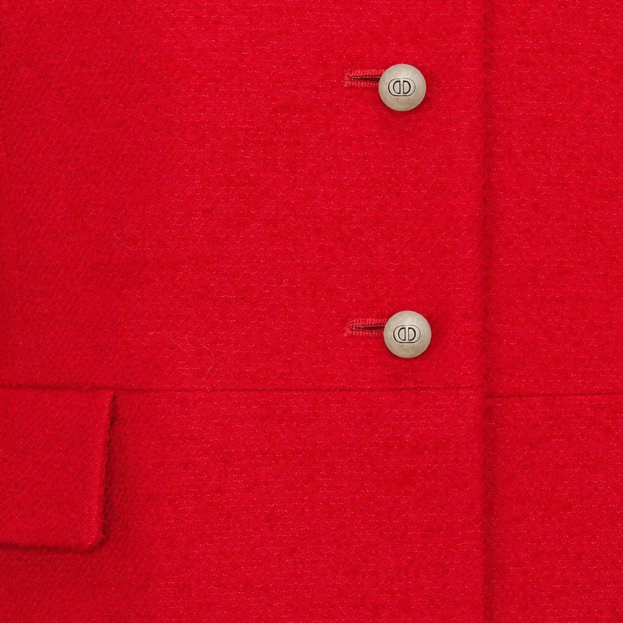 Cropped Jacket Red Wool And Silk