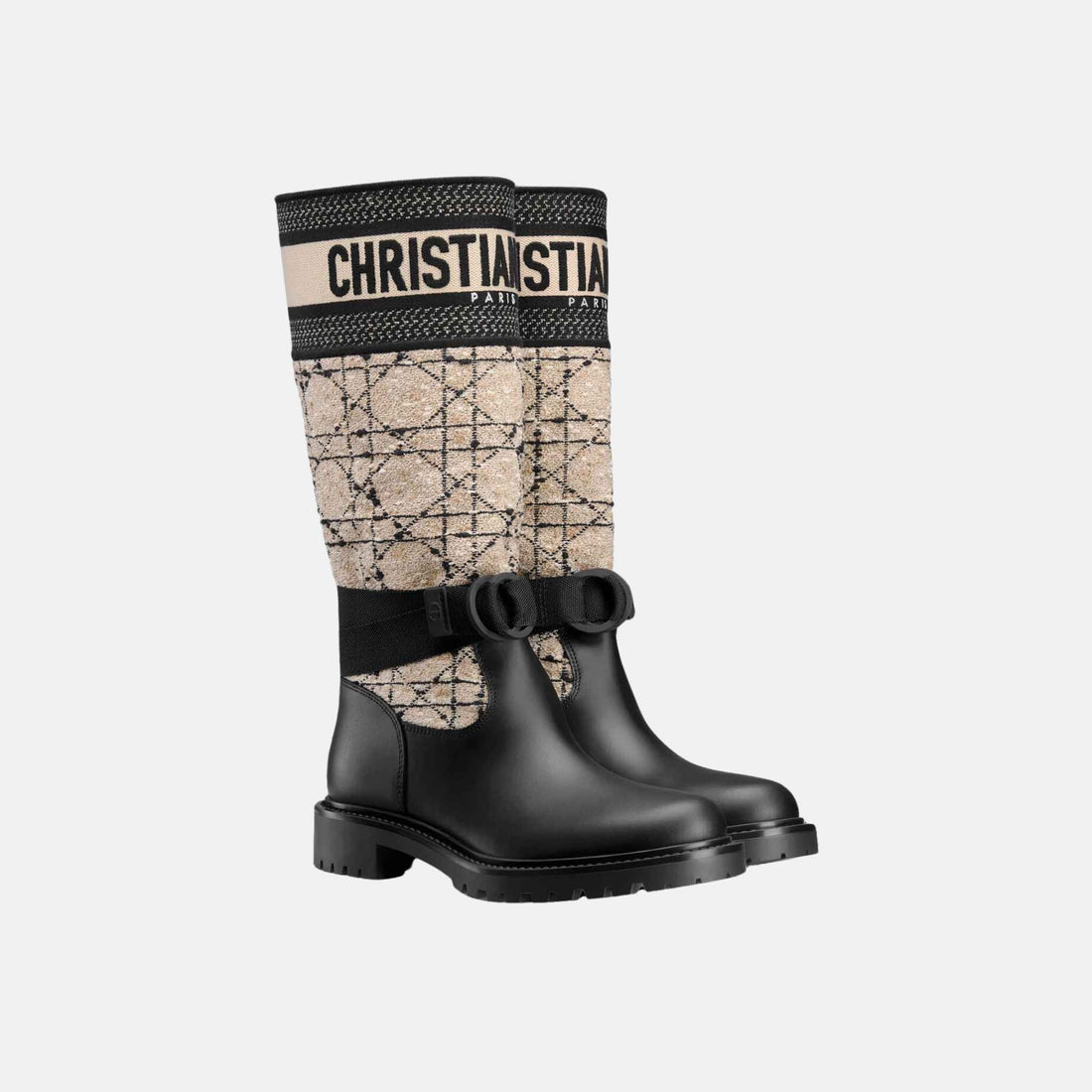 D Major Boot Beige and Black Cannage Tweed and Black Calfskin