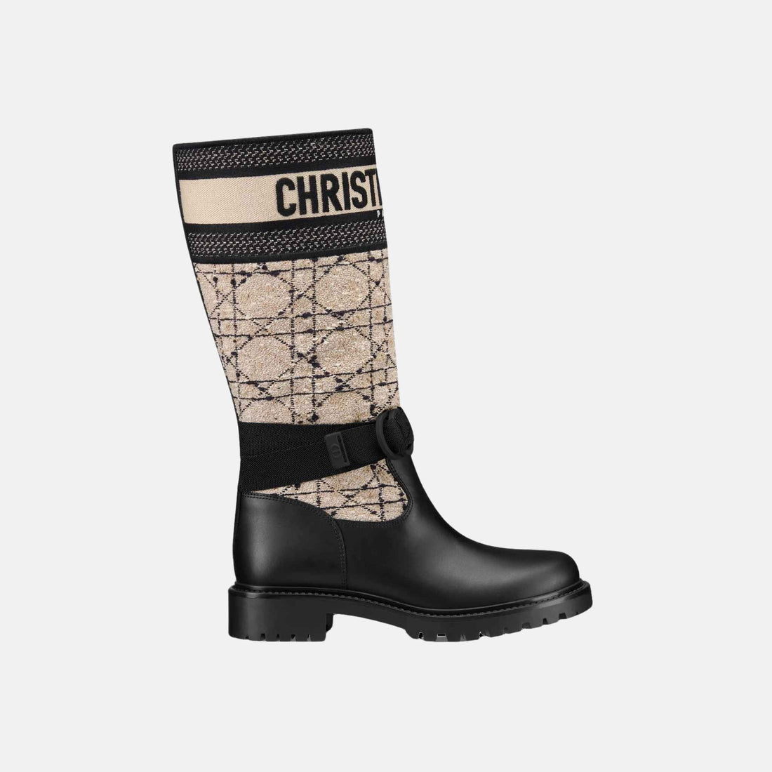 D Major Boot Beige and Black Cannage Tweed and Black Calfskin