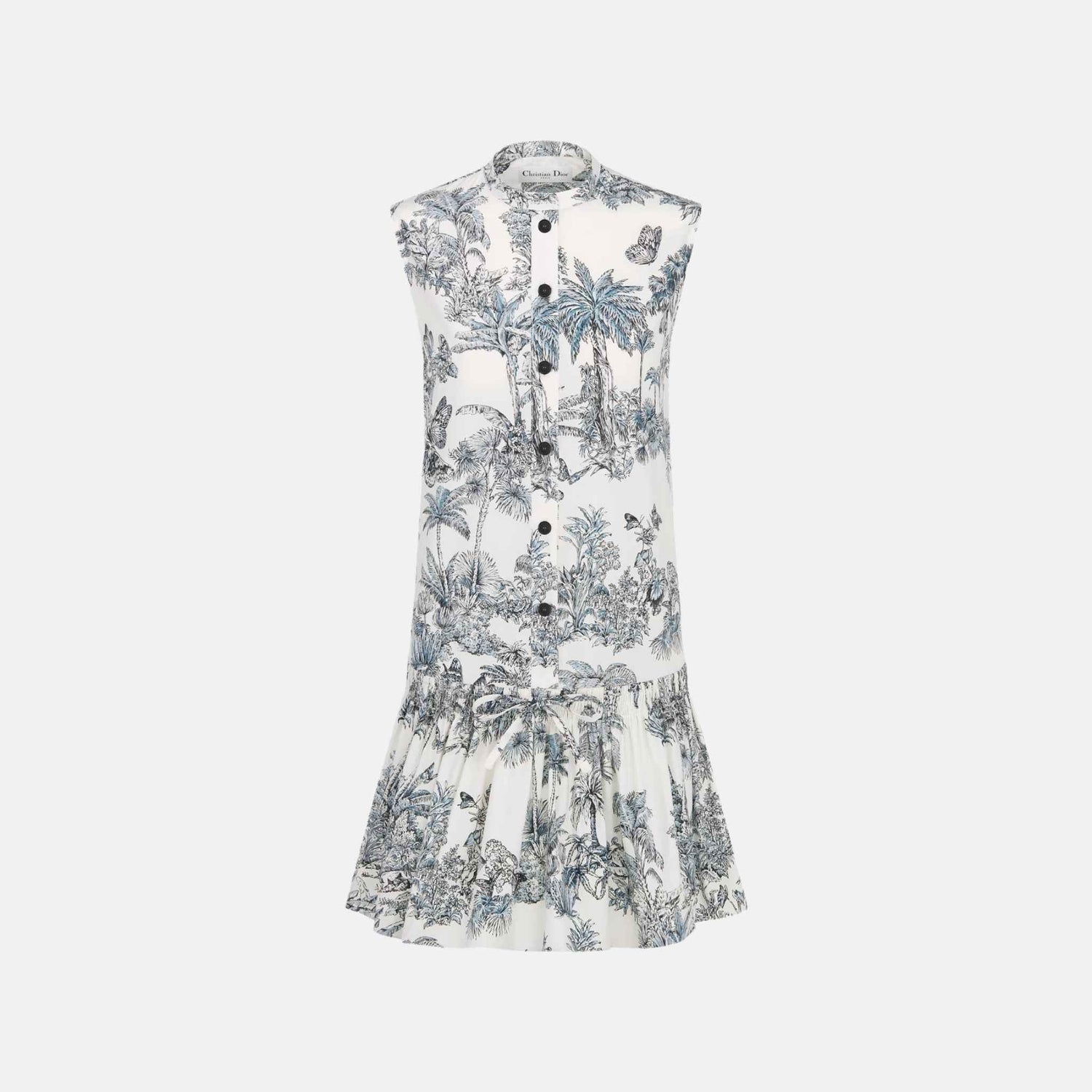 Dioriviera Straight Ruffled Dress In Toile De Jouy Cotton Silk