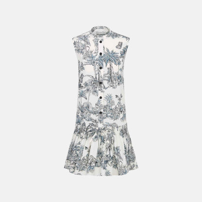 Dioriviera Straight Ruffled Dress In Toile De Jouy Cotton Silk