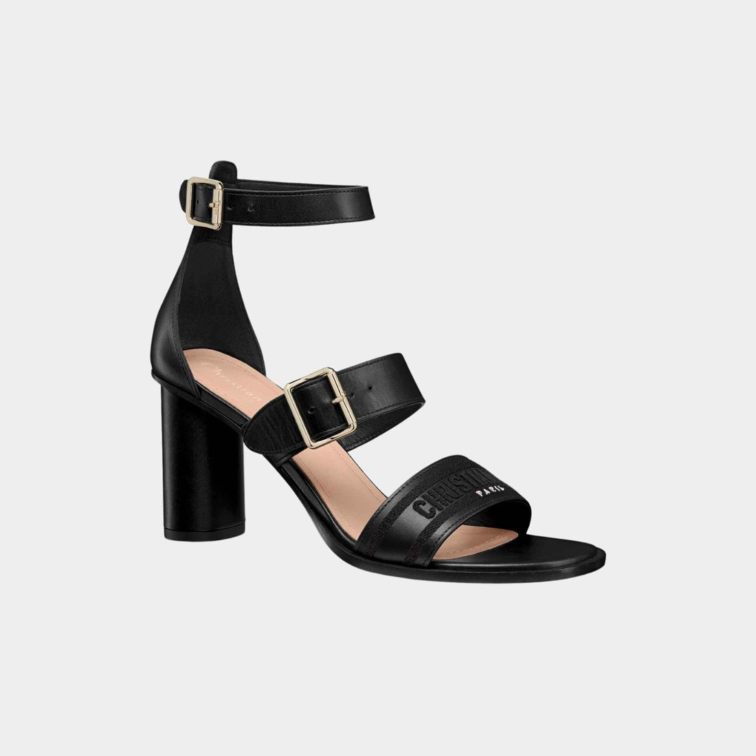 Dway Heeled Sandal Black Calfskin And Cotton