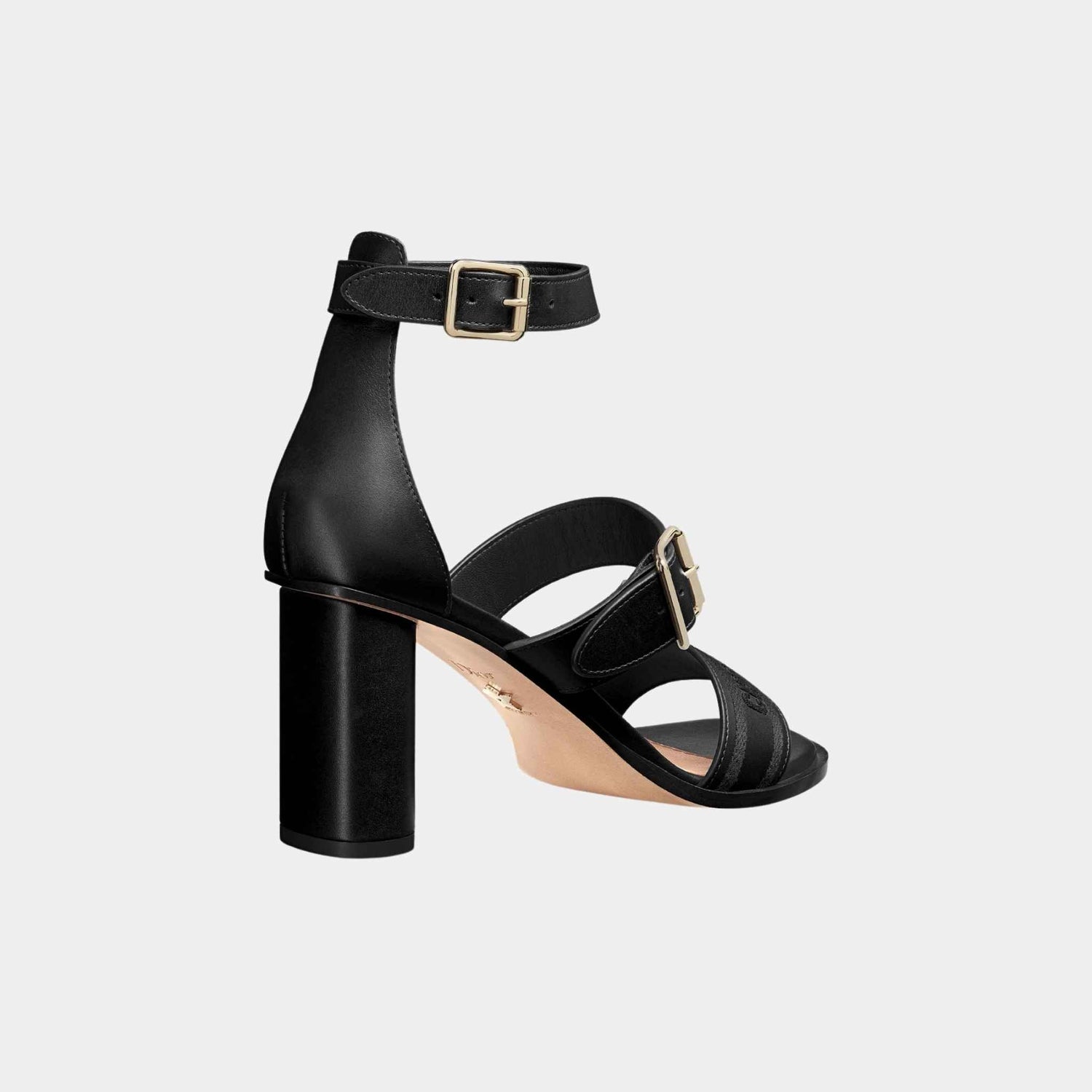 Dway Heeled Sandal Black Calfskin And Cotton