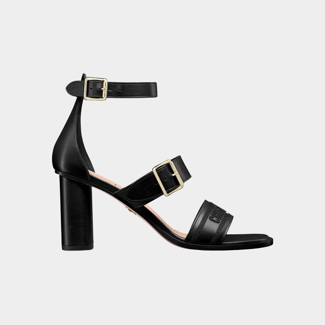 Dway Heeled Sandal Black Calfskin And Cotton