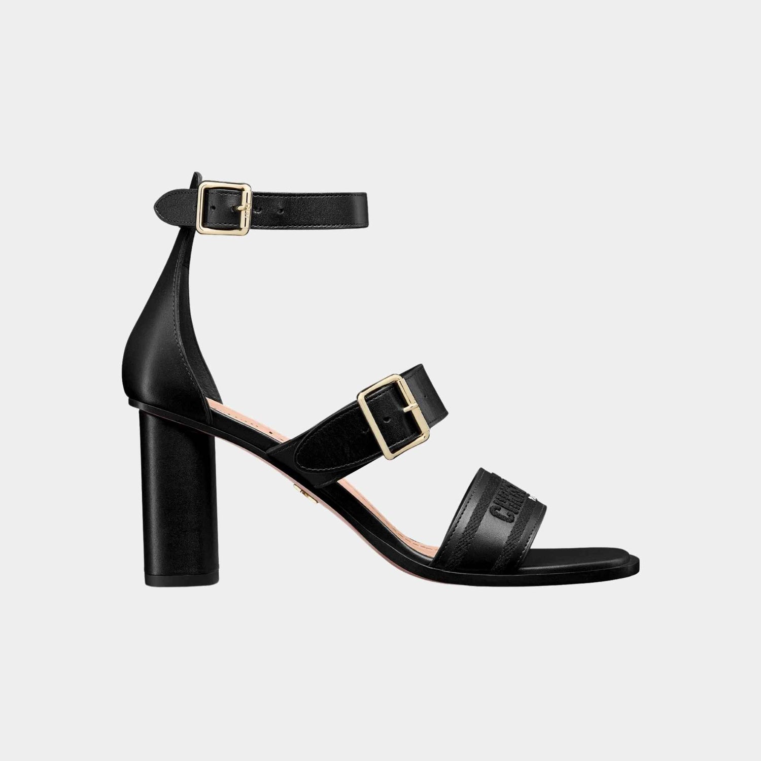 Dway Heeled Sandal Black Calfskin And Cotton