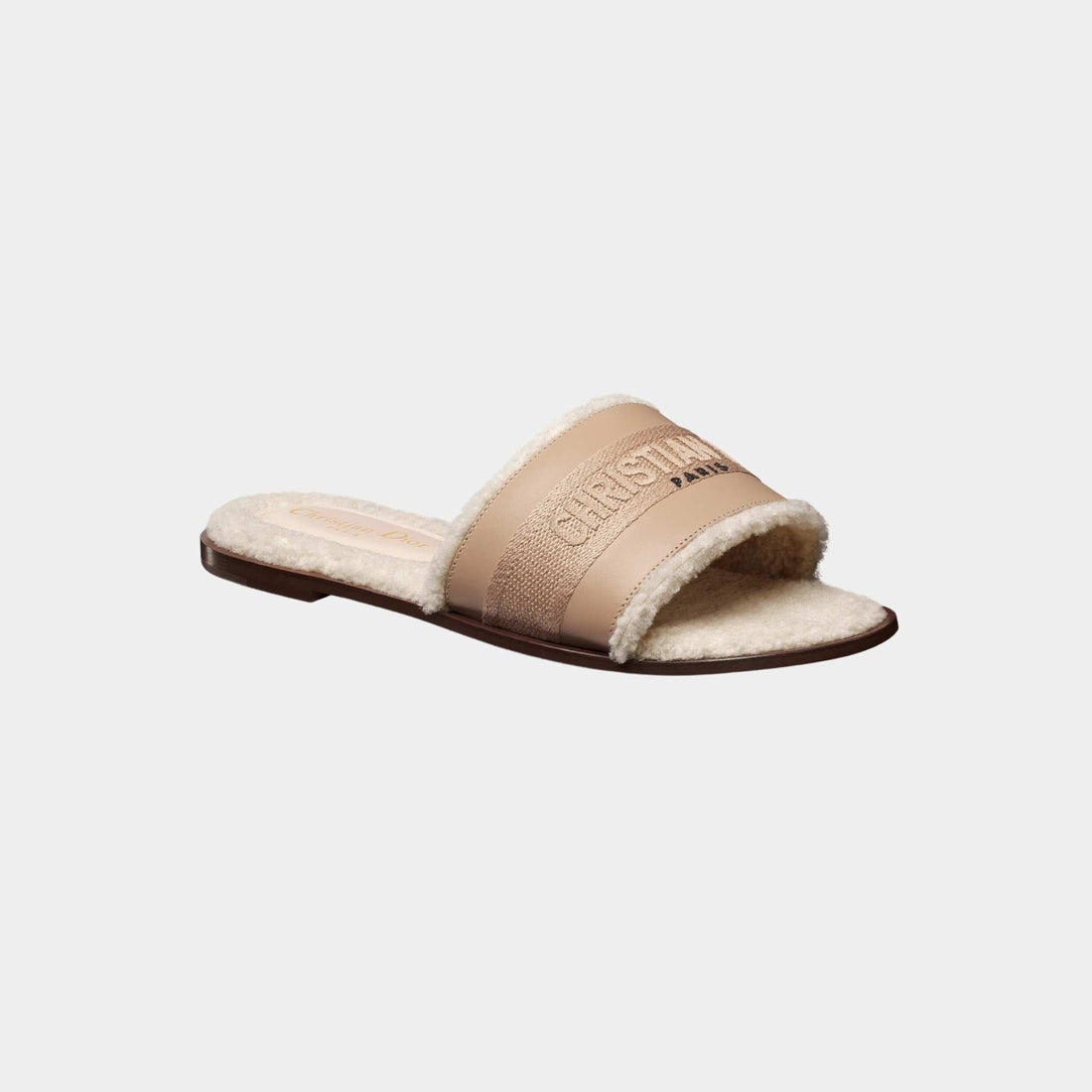 Dway Slide Calfskin And Embroidered Cotton