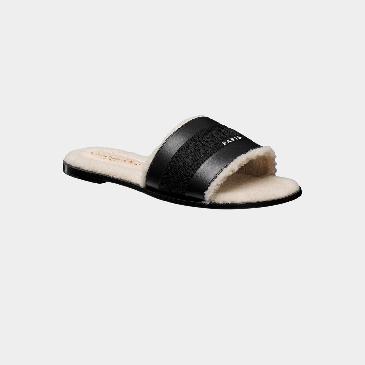 Dway Slide Calfskin And Embroidered Cotton