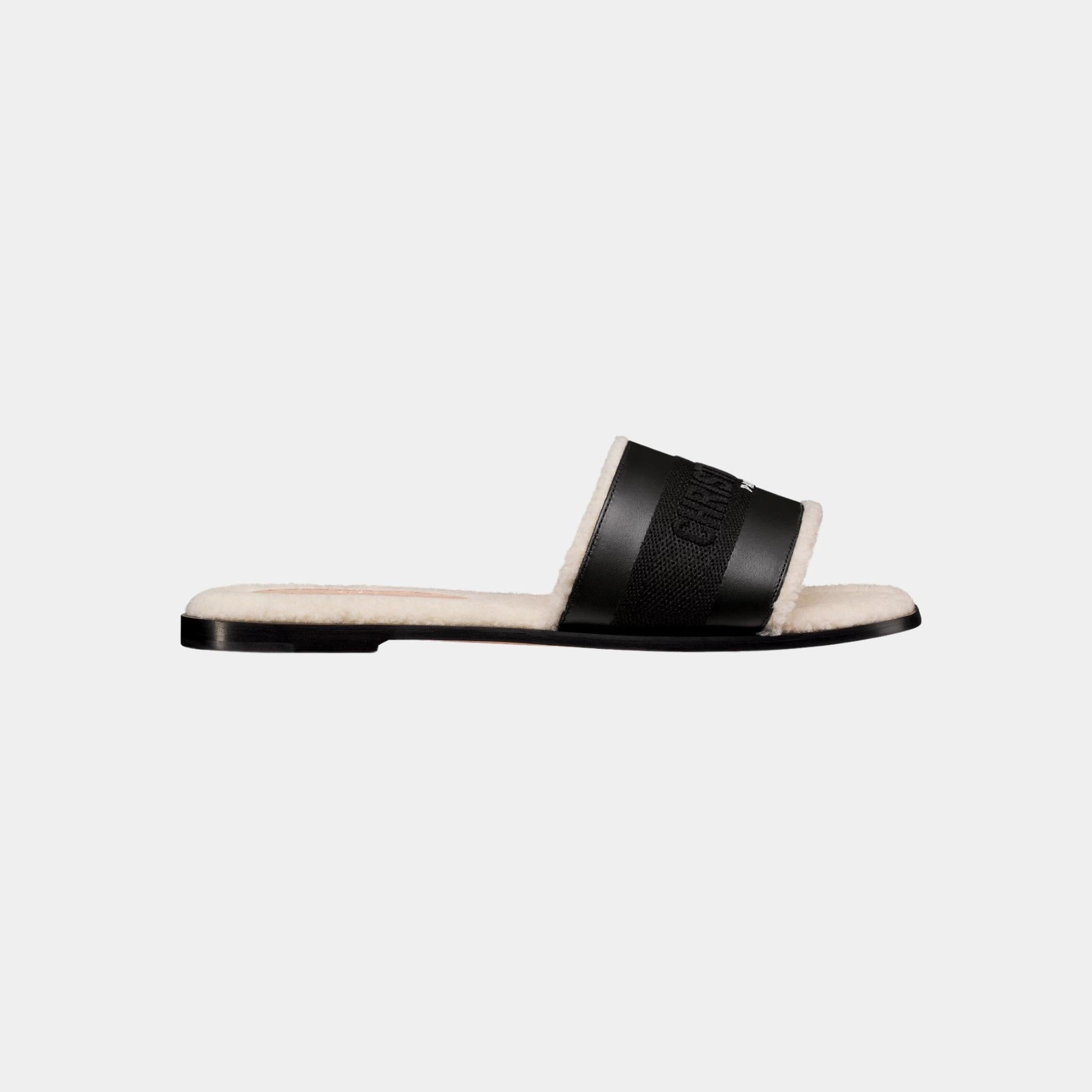 Dway Slide Calfskin And Embroidered Cotton