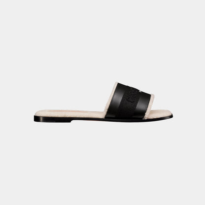 Dway Slide Calfskin And Embroidered Cotton