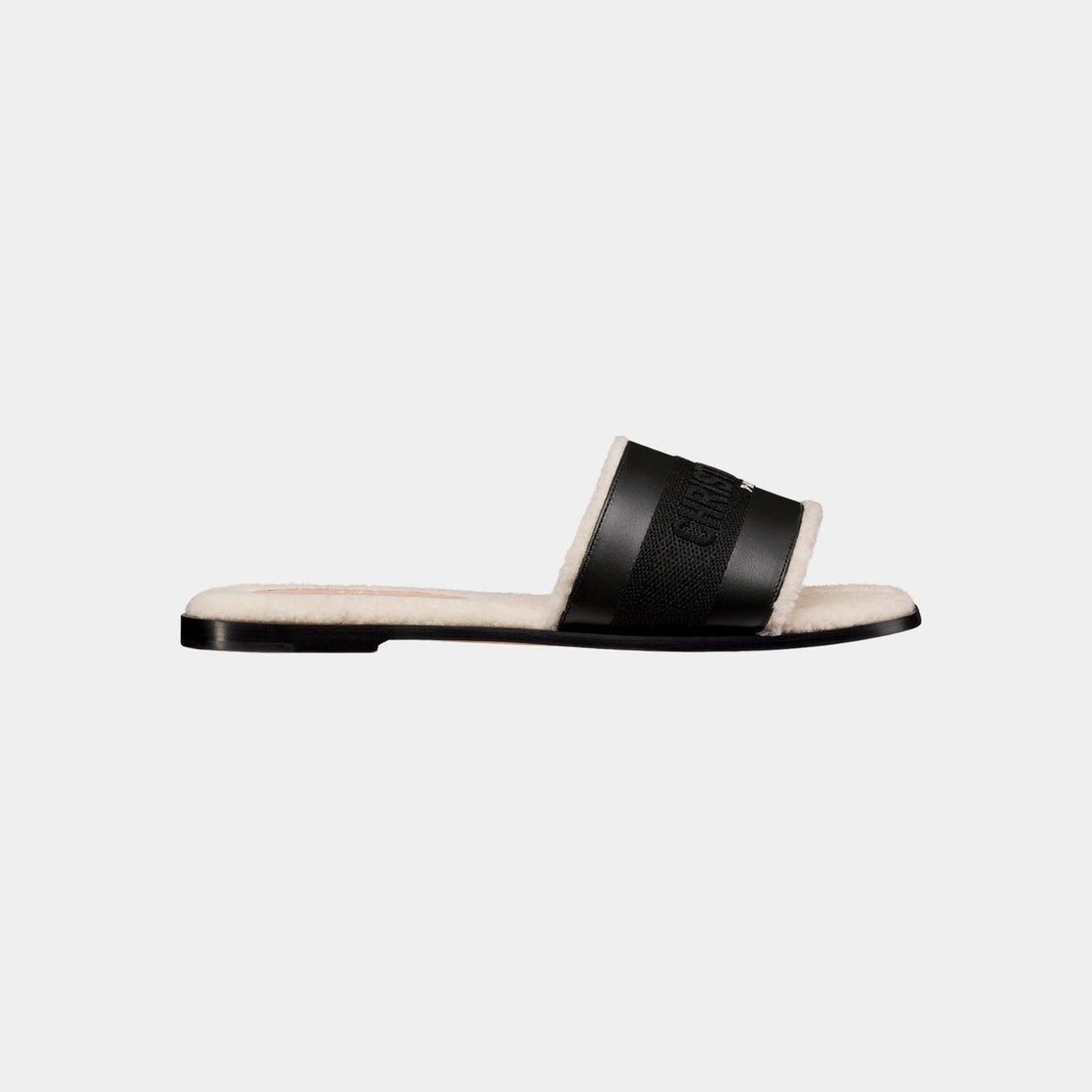 Dway Slide Calfskin And Embroidered Cotton