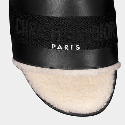 Dway Slide Calfskin And Embroidered Cotton