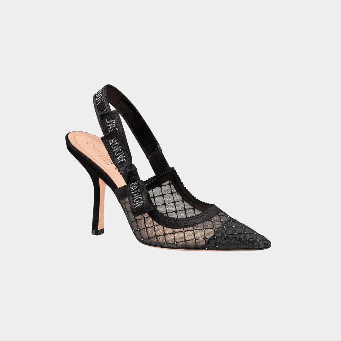 JAdior Slingback Pump Black Transparent Mesh Silver Tone Strass