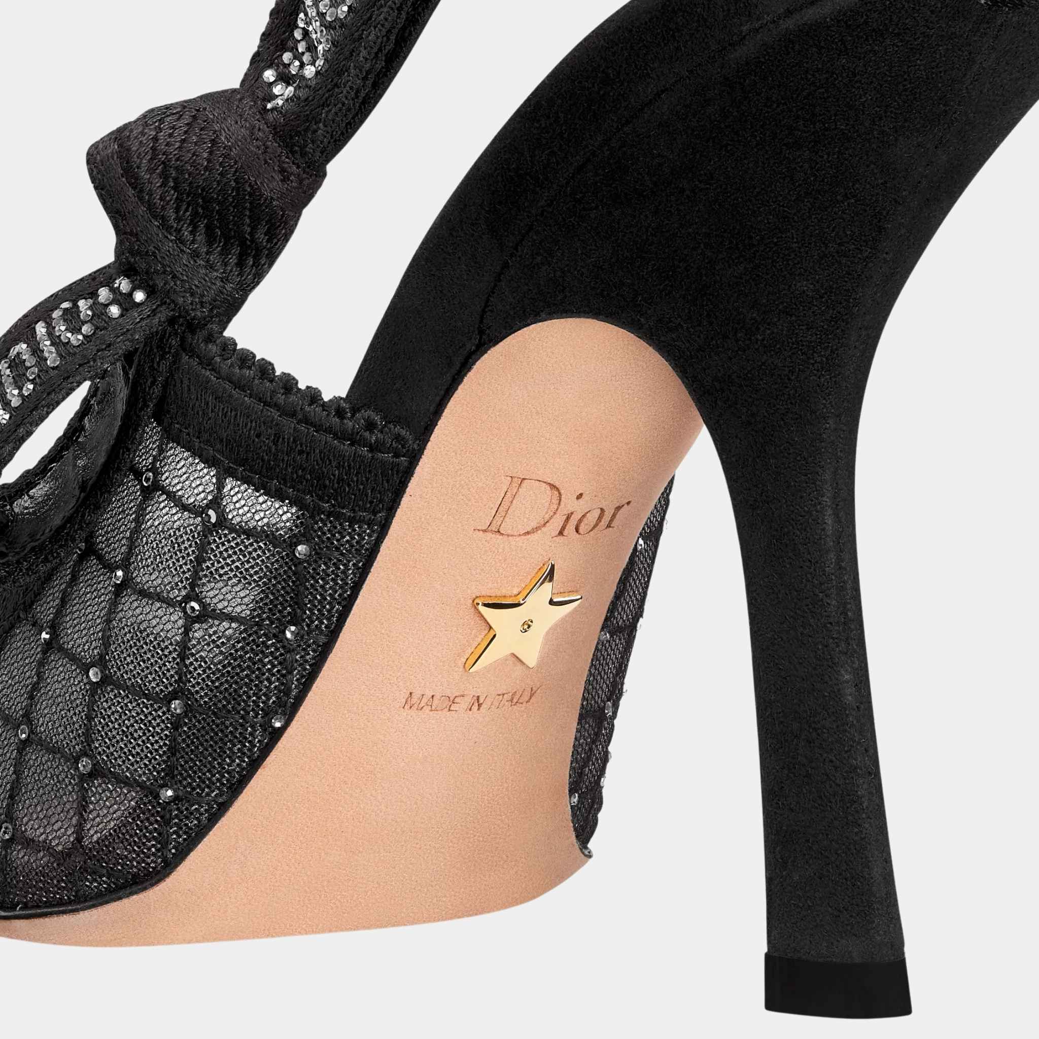 JAdior Slingback Pump Black Transparent Mesh Silver Tone Strass