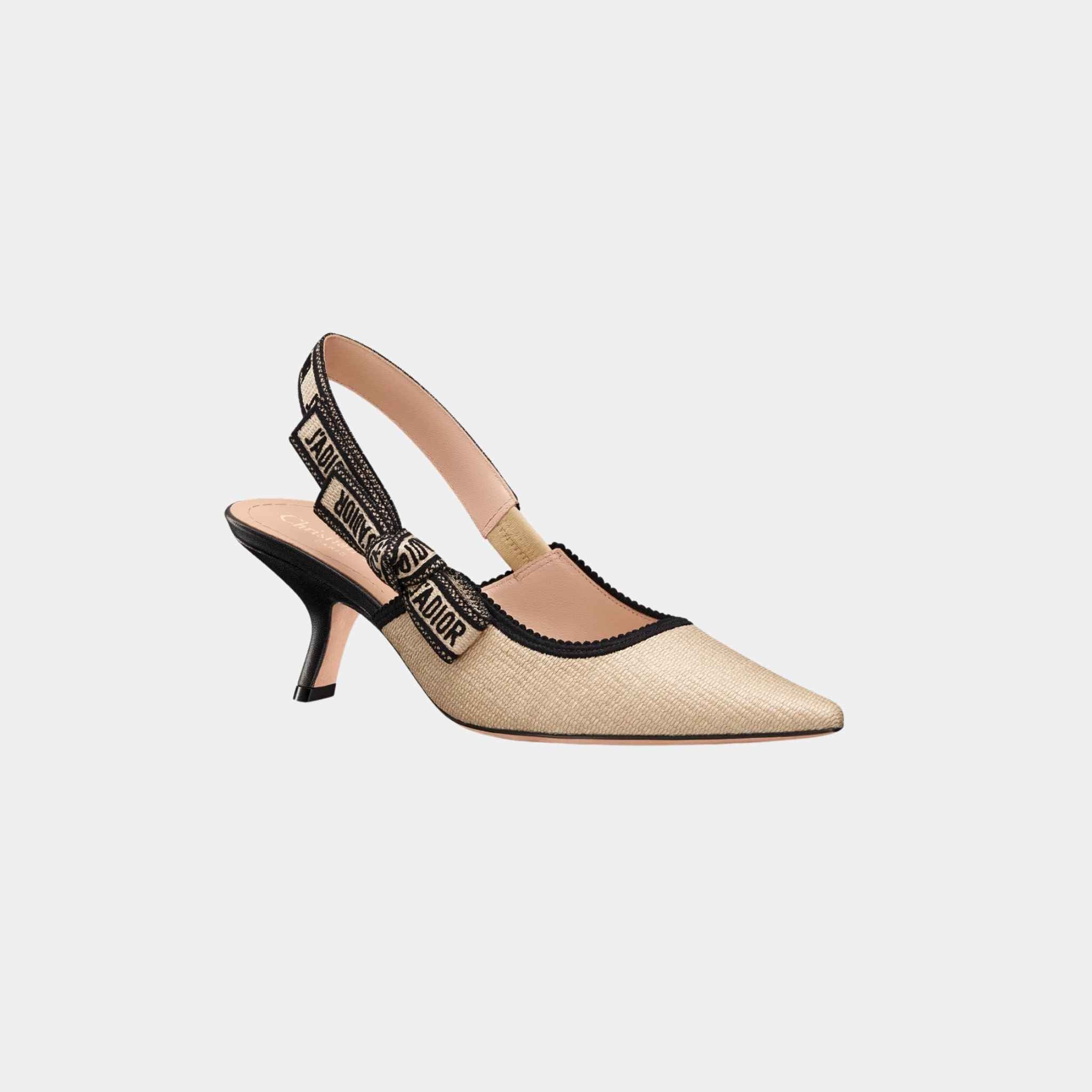 JAdior Slingback Pump Heels Natural Raffia And Black