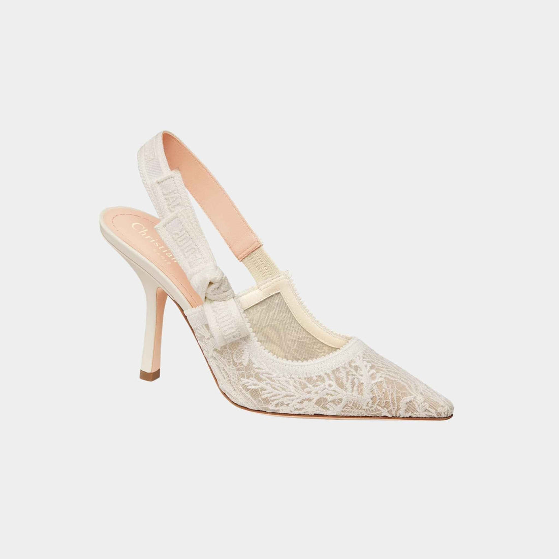 JAdior Slingback Pump Heels Transparent Mesh Embroidered
