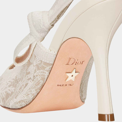 JAdior Slingback Pump Heels Transparent Mesh Embroidered