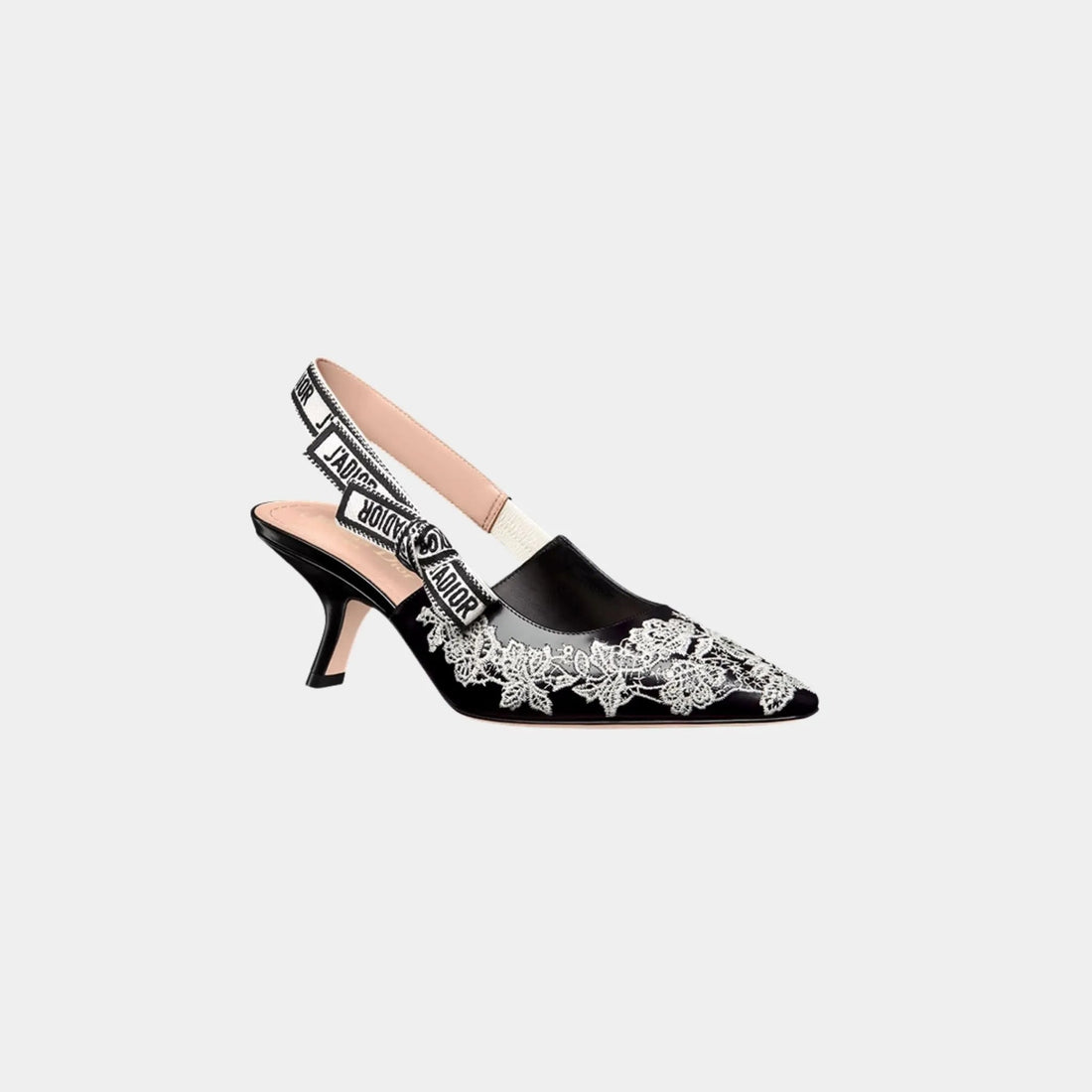J Adior Singback Pump Black Calfskin Embroidered