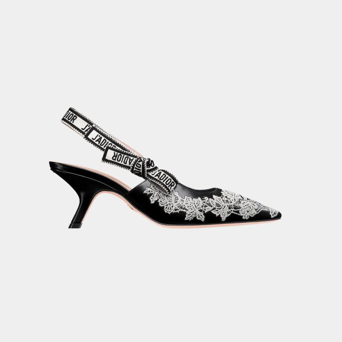 J Adior Singback Pump Black Calfskin Embroidered