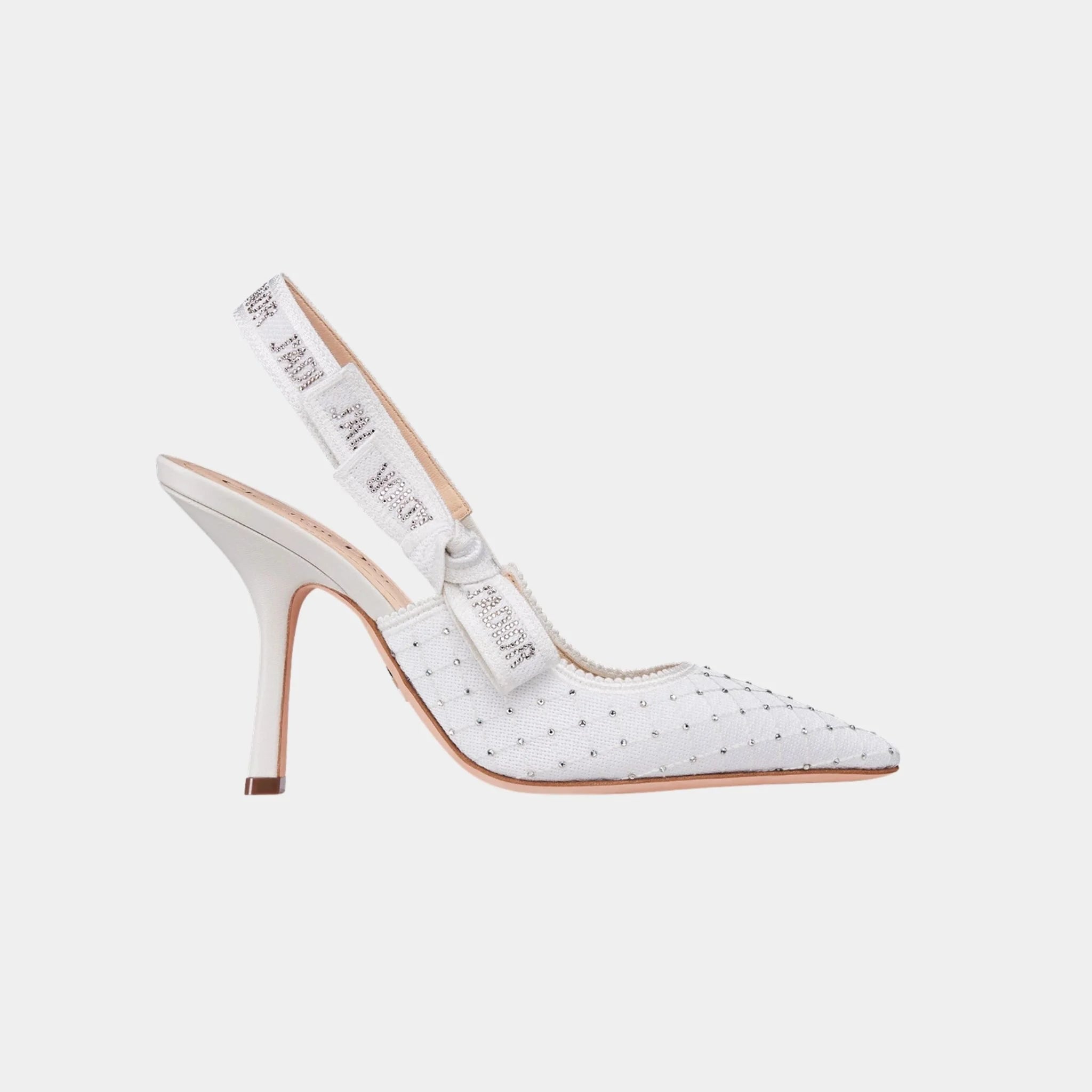 J Adior Slingback Pumps Embroidered Cotton and Rhinestones