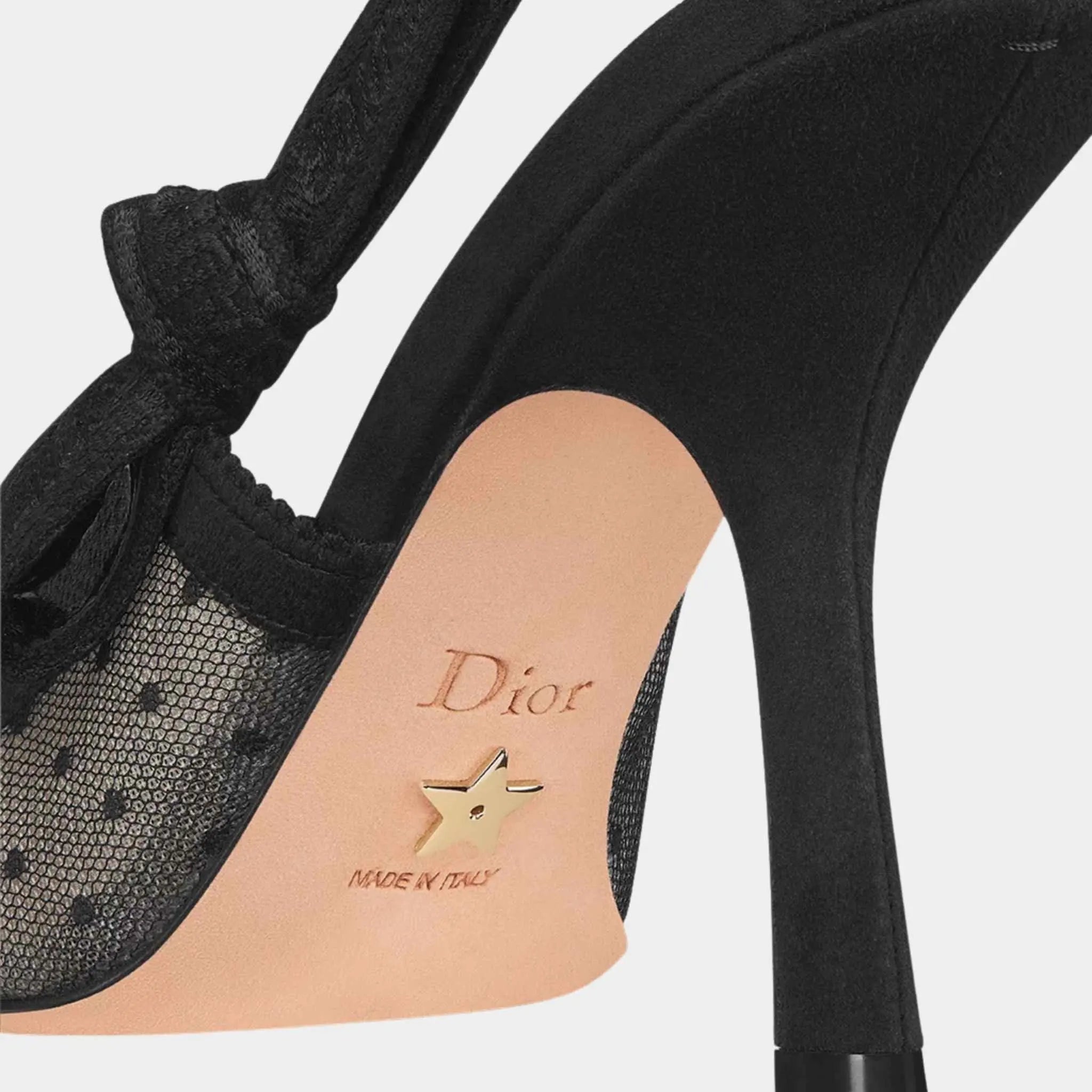 J Adior Slingback Pumps Transparent Mesh and Black Plumetis