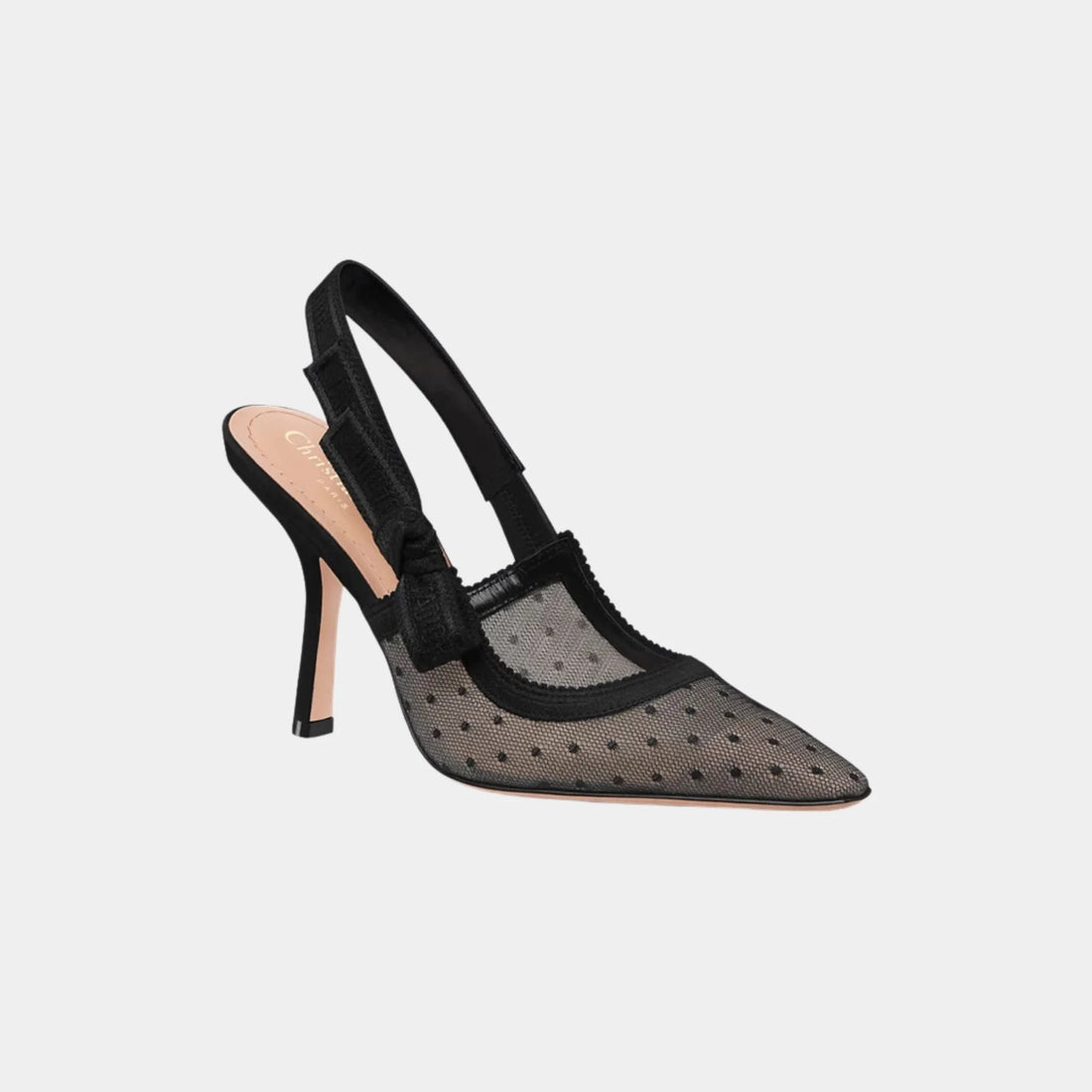J Adior Slingback Pumps Transparent Mesh and Black Plumetis