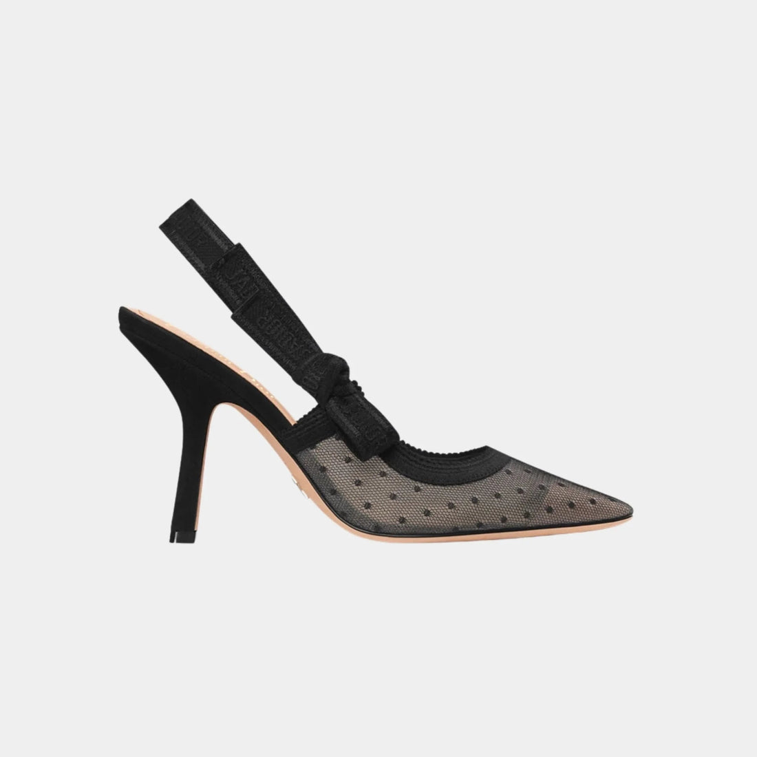 J Adior Slingback Pumps Transparent Mesh and Black Plumetis