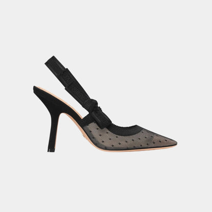 J Adior Slingback Pumps Transparent Mesh and Black Plumetis