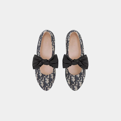 Kids Ballet Flat Beige and Black Dior Oblique Cotton Jacquard
