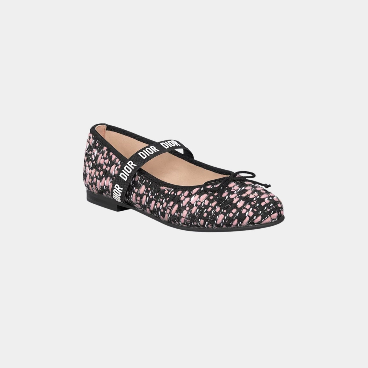 Kids Ballet Flat Black Pink and Silver Tone Tweed