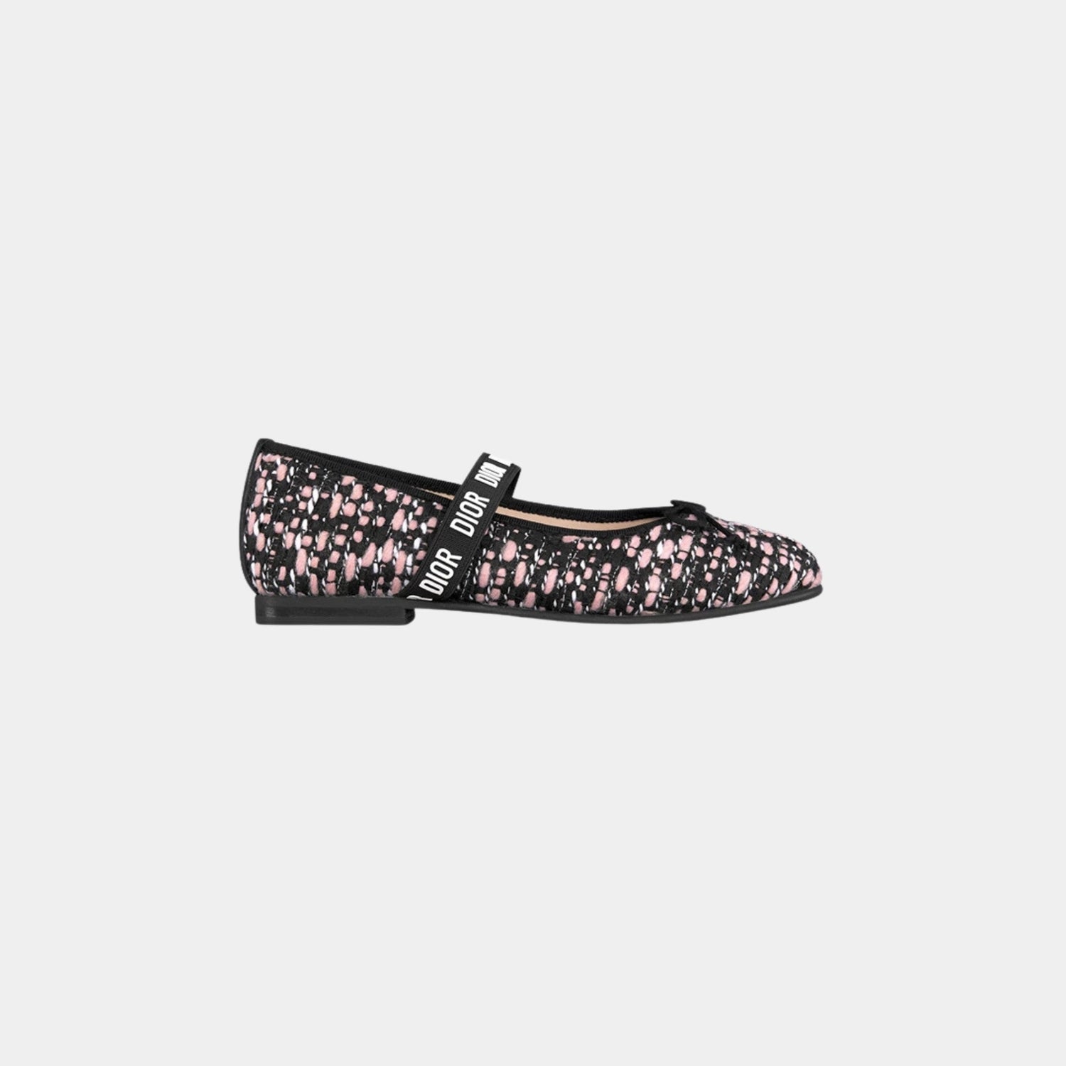 Kids Ballet Flat Black Pink and Silver Tone Tweed