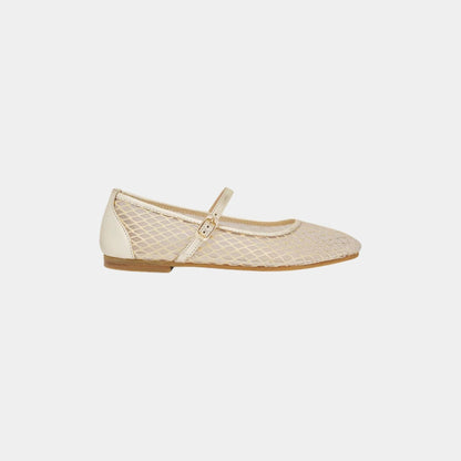 Kids Ballet Flat Gold Tone Smooth Lambskin and Ivory Tulle