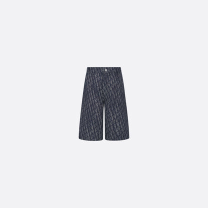 Kids Bermuda Shorts Blue Oblique Cotton Gabardine Jacquard