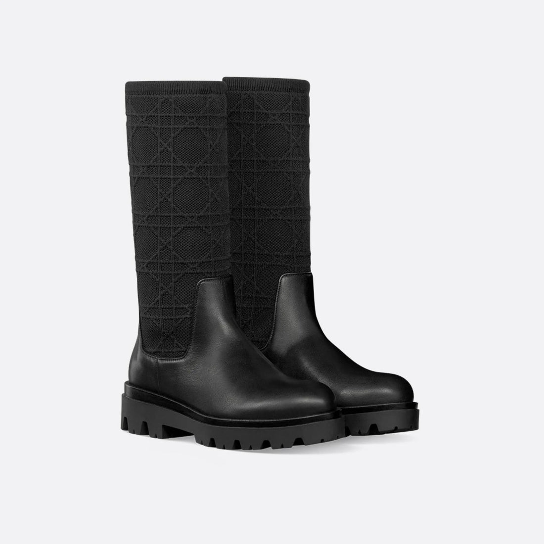 Kids Boot Black Cannage Jacquard Knit and Calfskin