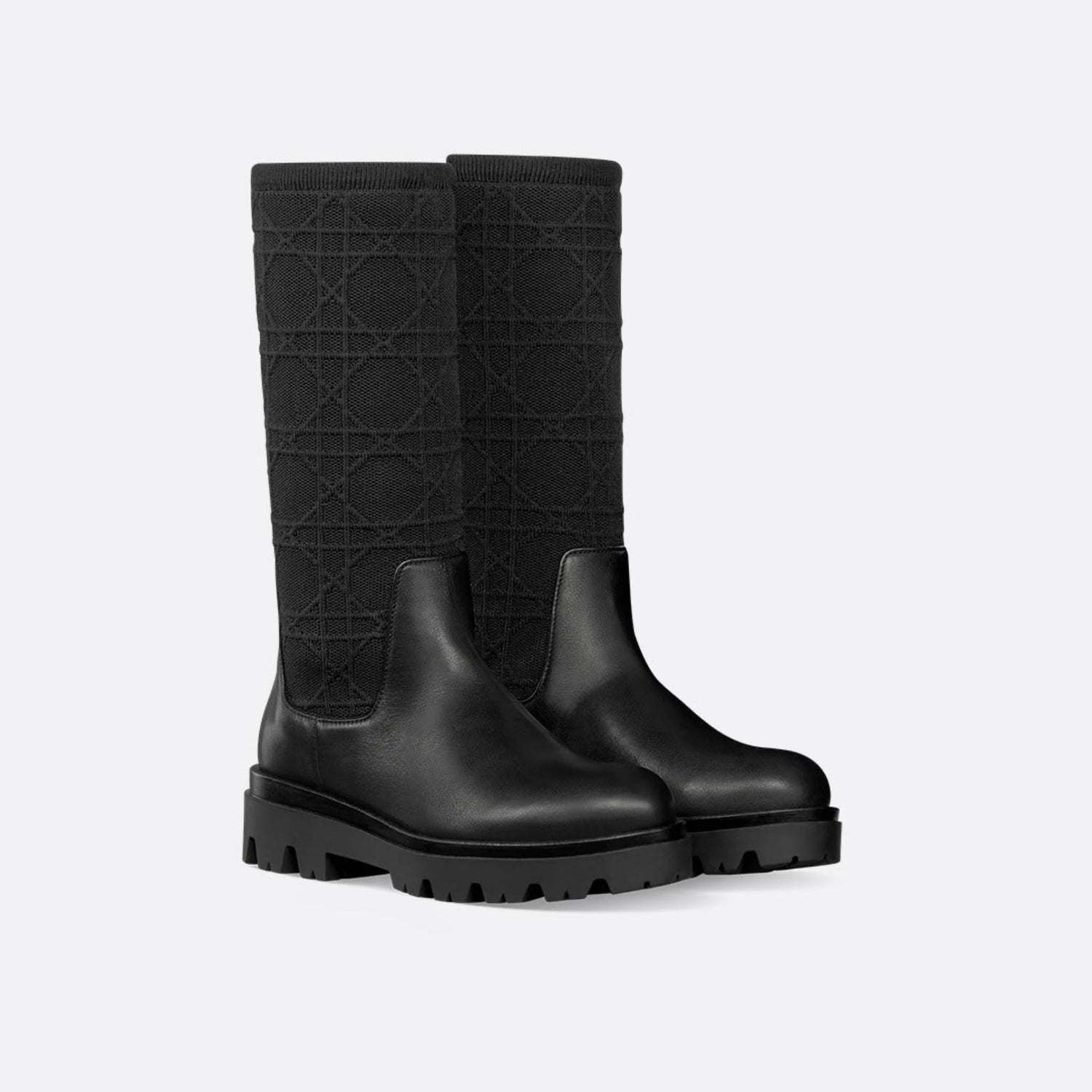 Kids Boot Black Cannage Jacquard Knit and Calfskin