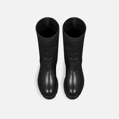 Kids Boot Black Cannage Jacquard Knit and Calfskin