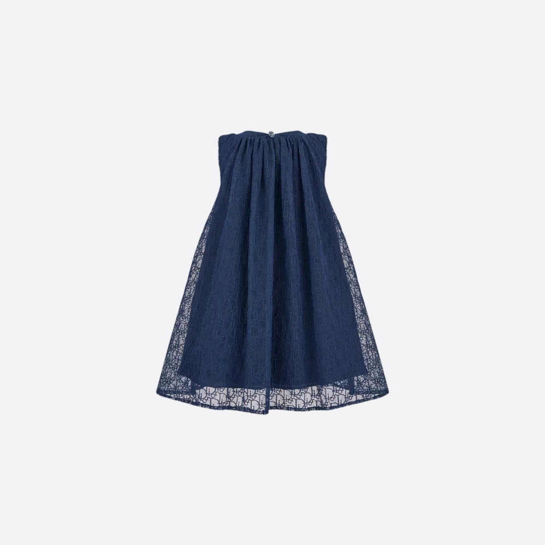 Kids Flared Dress Navy Blue Embroidered Tulle with Dior Oblique Pearls Motif