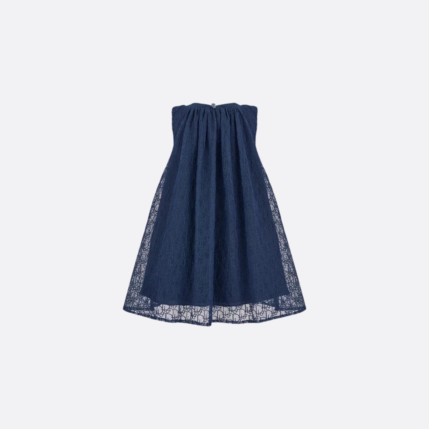 Kids Flared Dress Navy Blue Embroidered Tulle with Dior Oblique Pearls Motif