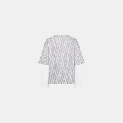 Kids Long-Sleeved T Shirt Gray And Beige Oblique Cotton Jersey