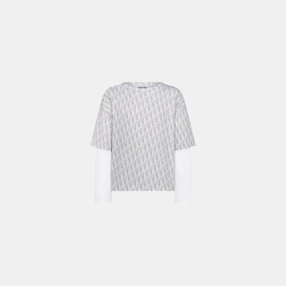 Kids Long-Sleeved T Shirt Gray And Beige Oblique Cotton Jersey