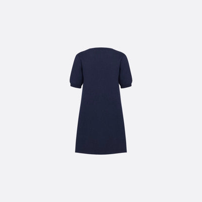Kids Reversible A-Line Dress in Navy Wool &amp; Jacquard