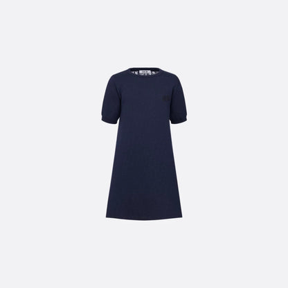 Kids Reversible A-Line Dress in Navy Wool &amp; Jacquard