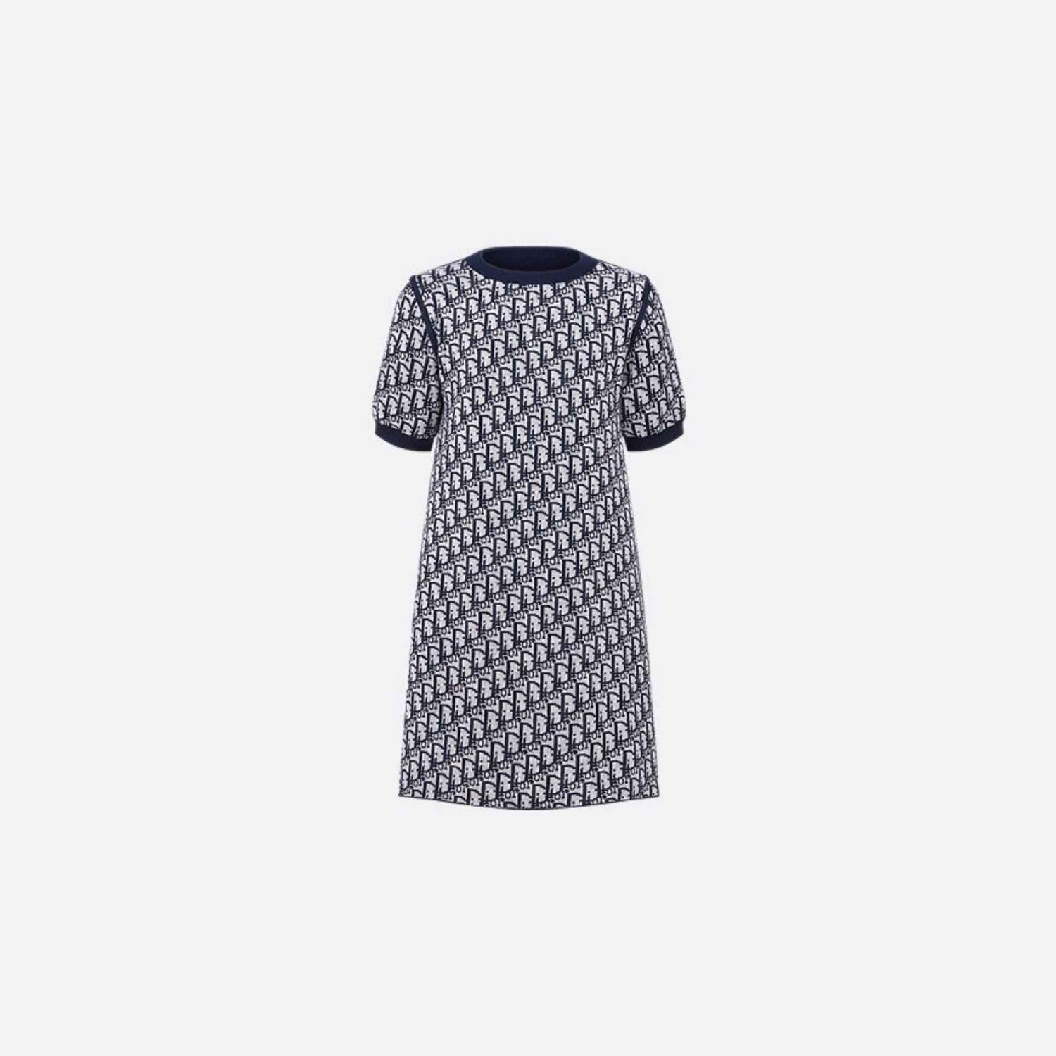 Kids Reversible A-Line Dress in Navy Wool &amp; Jacquard