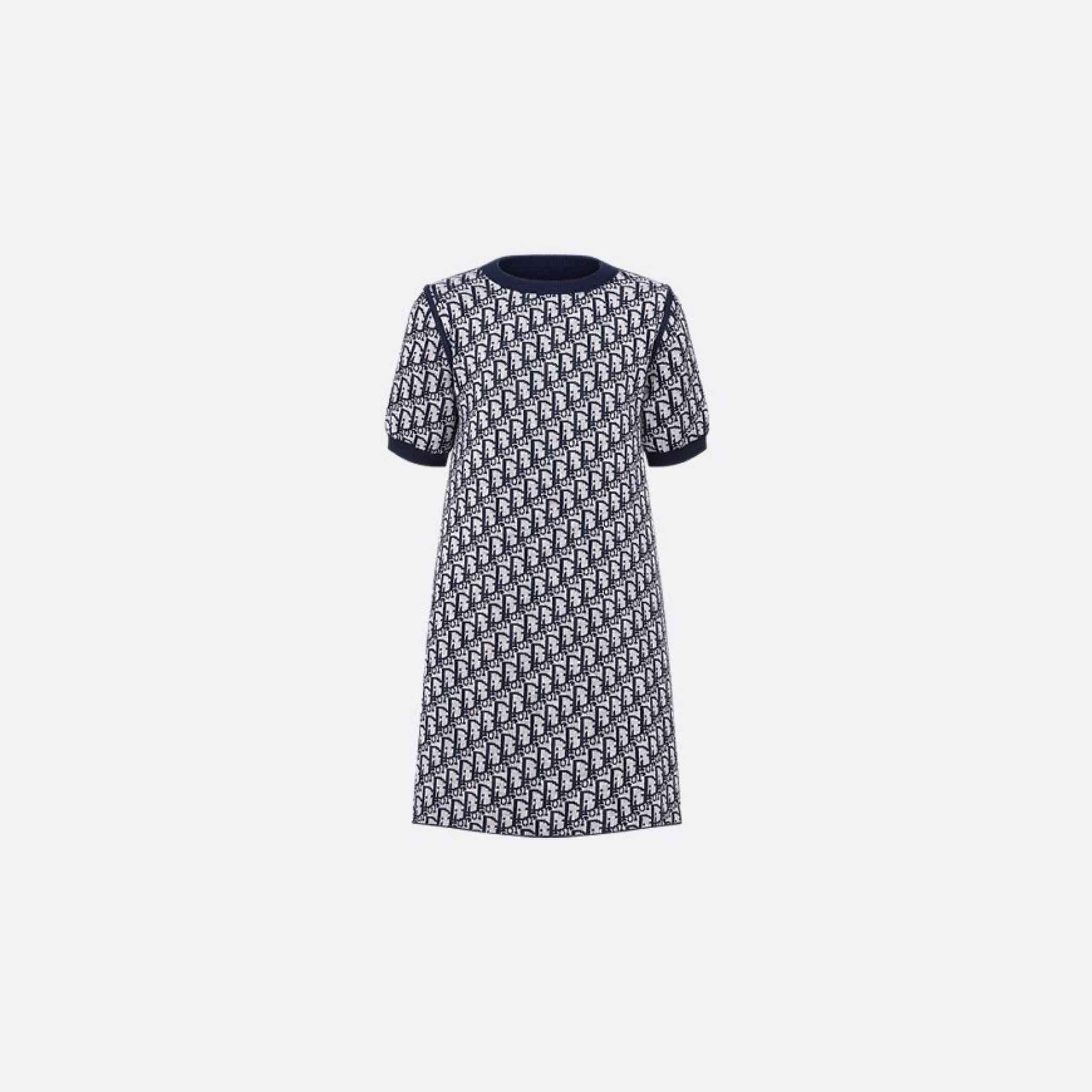Kids Reversible A-Line Dress in Navy Wool &amp; Jacquard
