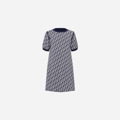 Kids Reversible A-Line Dress in Navy Wool &amp; Jacquard