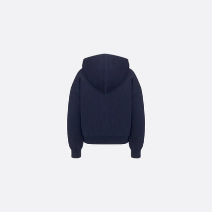 Kids Reversible Navy Blue Wool Knit Zipped Cardigan with Hood