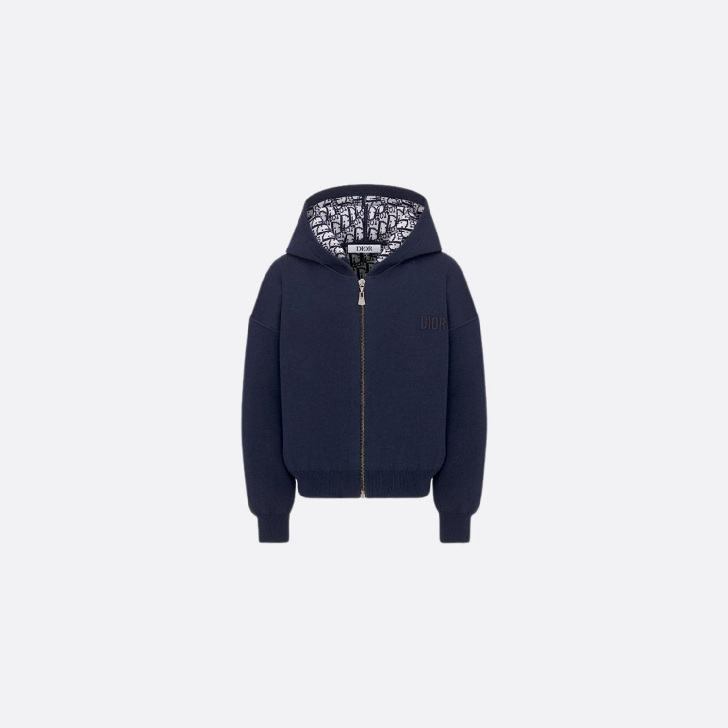 Kids Reversible Navy Blue Wool Knit Zipped Cardigan with Hood