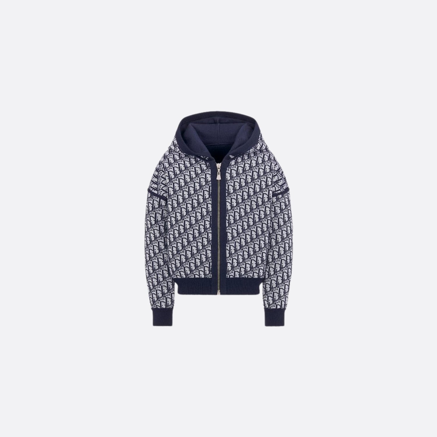 Kids Reversible Navy Blue Wool Knit Zipped Cardigan with Hood