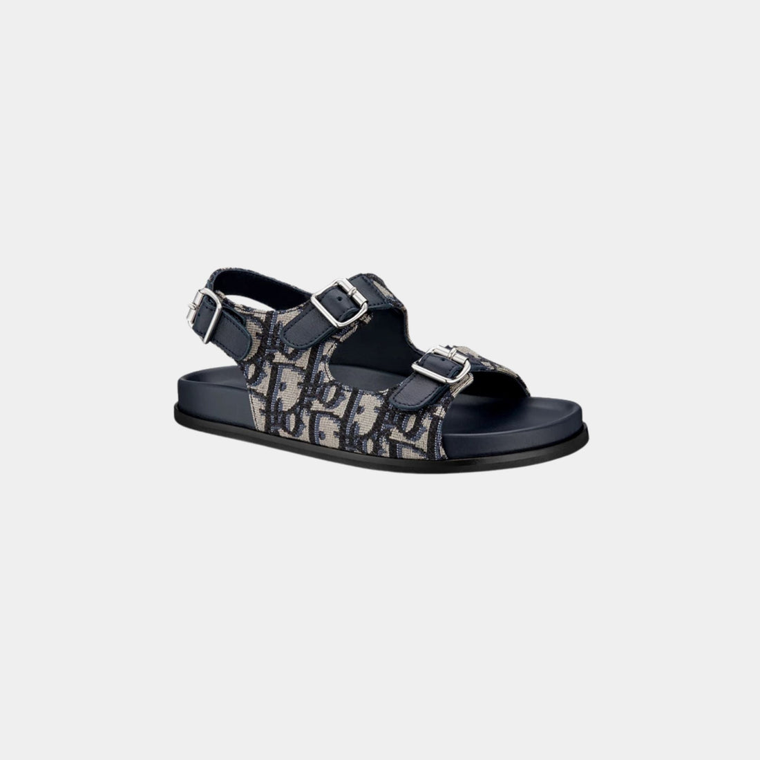 Kids Sandal in Blue Calfskin &amp; Black Beige Oblique Fabric