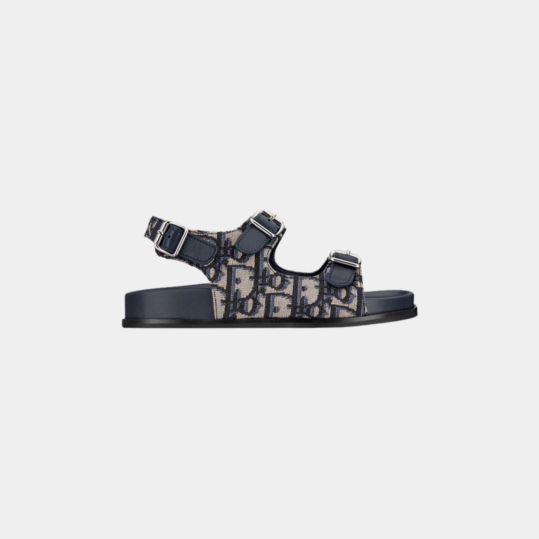 Kids Sandal in Blue Calfskin &amp; Black Beige Oblique Fabric