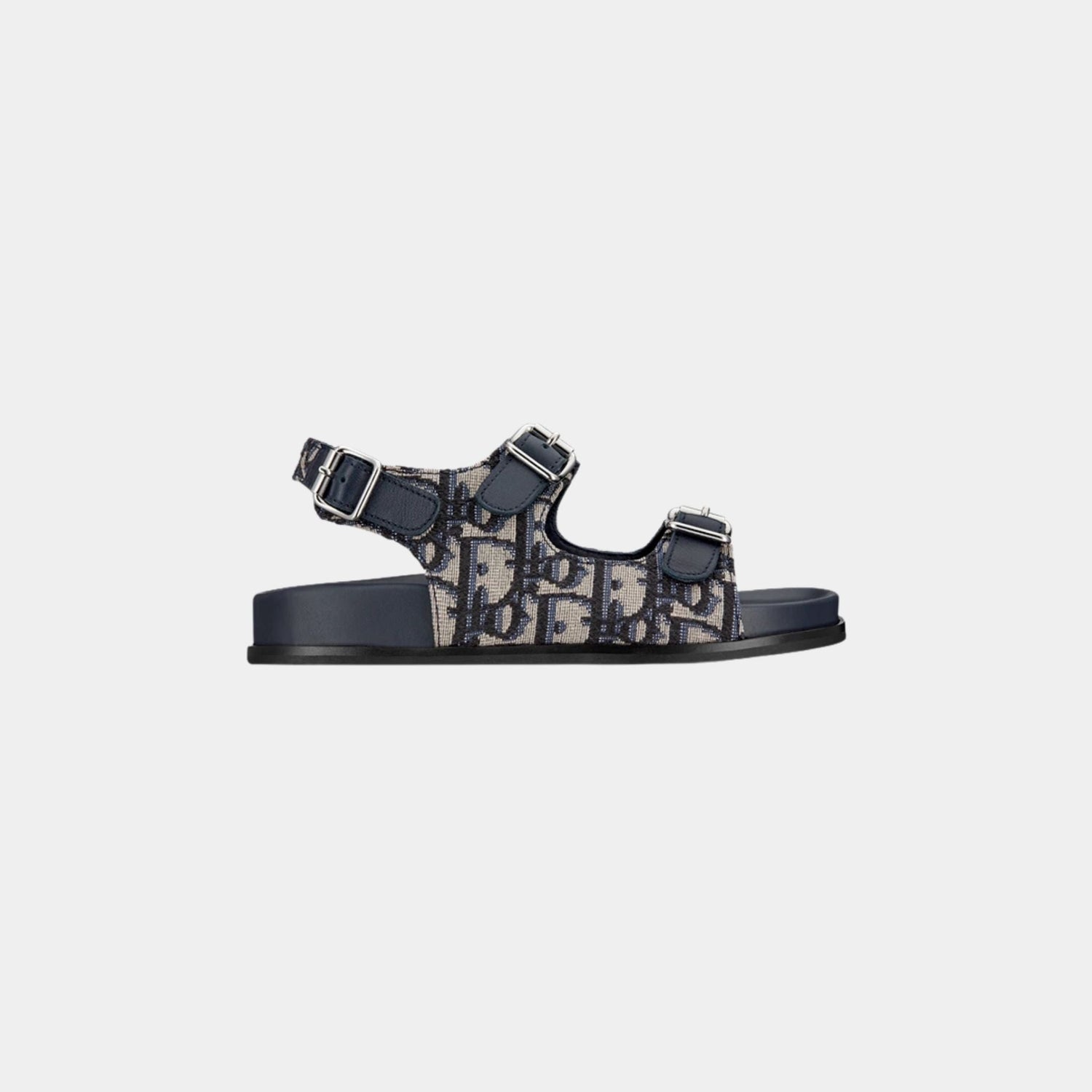 Kids Sandal in Blue Calfskin &amp; Black Beige Oblique Fabric